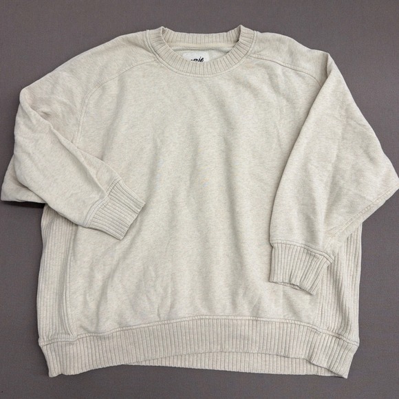 aerie Tops - Aerie Womens Oversized Crewneck Sweatshirt Oatmeal Beige Ribbed XL 1810